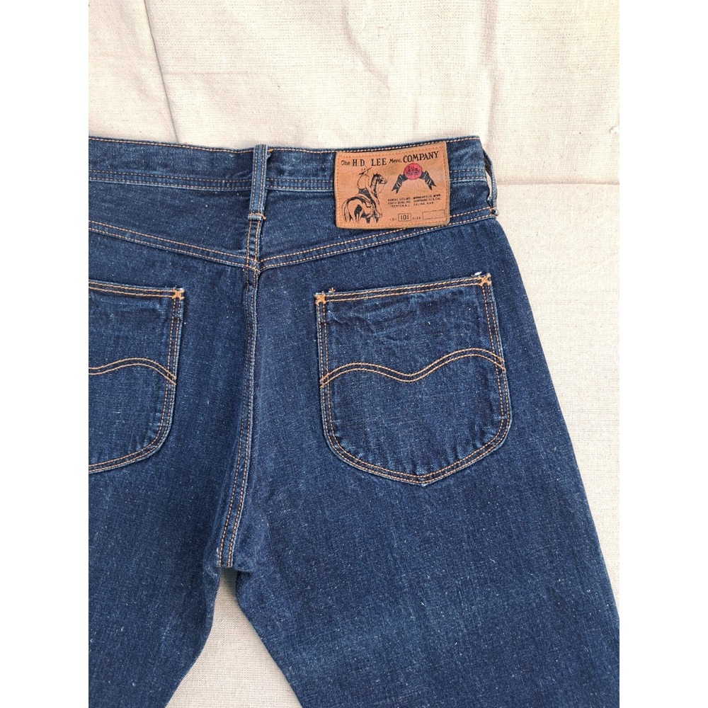HD Lee 101 Jeans Mens 32x33 Blue Reproduction Neppy Denim Leather Patch W32.5"